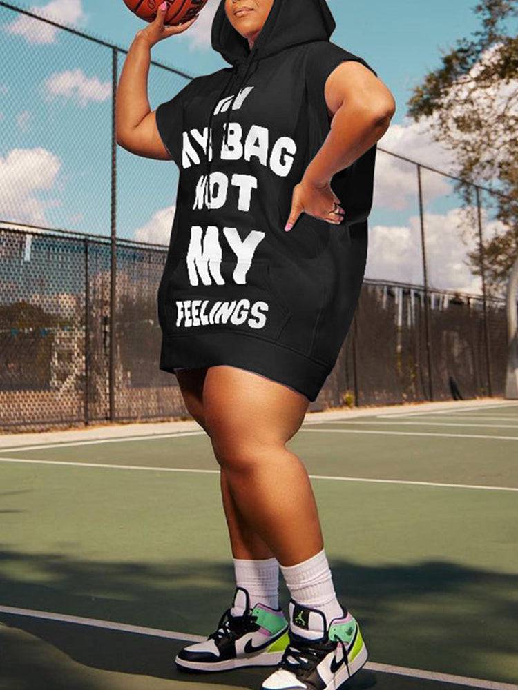 Women's Letter Print Pocket Hooded Dress