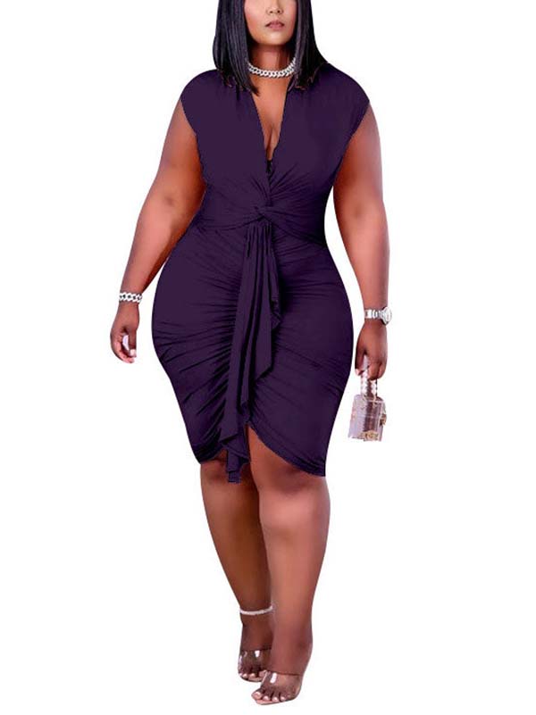 Solid Color Wrap Ruched Dress