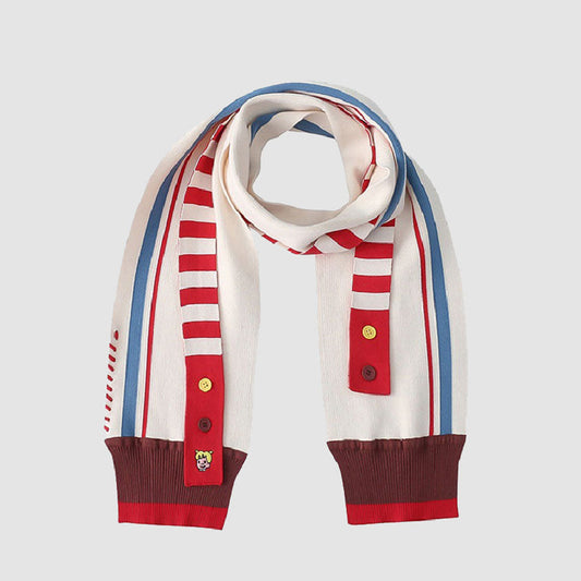 Cartoon Embroidery Striped Scarf