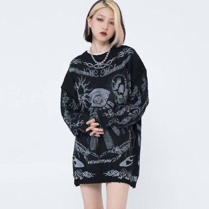 Skull Pattern Distressed Sweater