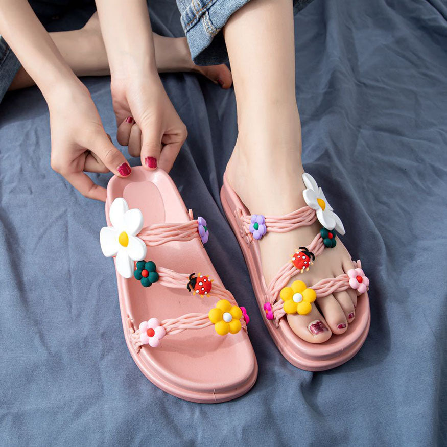 Ladybugs & Flower Decor Sandals