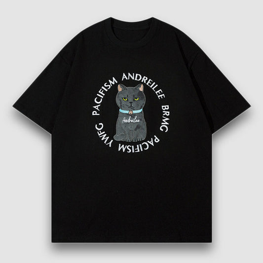 Cartoon Cat Pattern Patch Tee