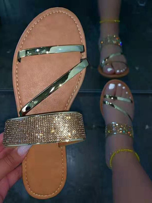 Flat Heel Rhinestone Casual Sandals