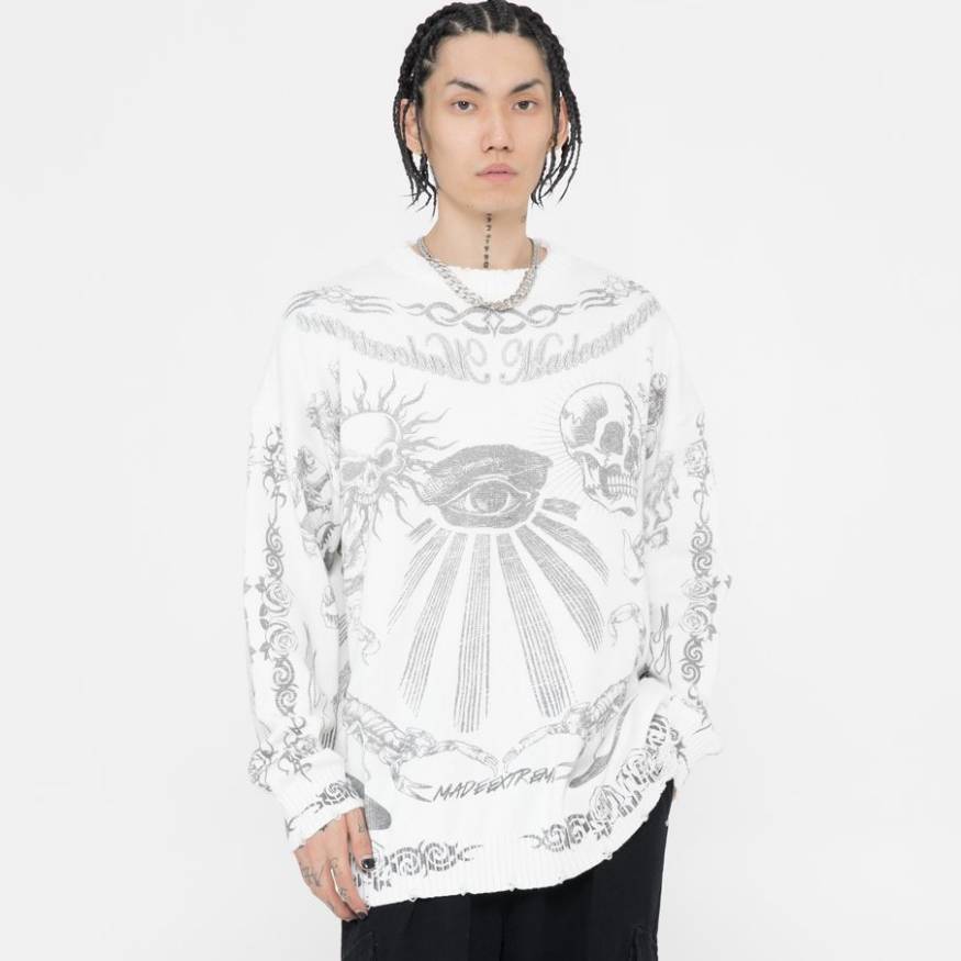 Skull Pattern Distressed Sweater