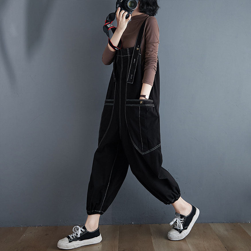 Oversize Button Casual Overalls