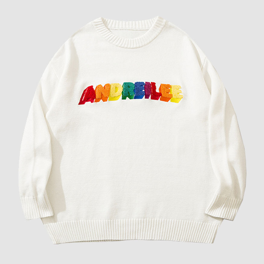 Rainbow Letter Embroidery Sweater