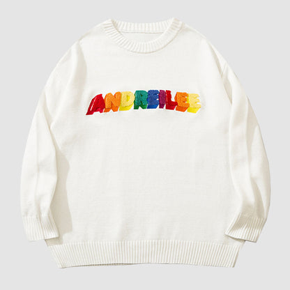 Rainbow Letter Embroidery Sweater