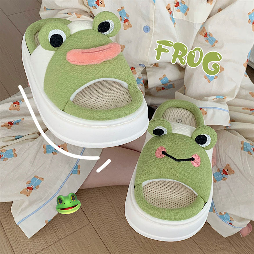 Cute Frog Linen Slippers