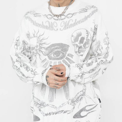 Skull Pattern Distressed Sweater