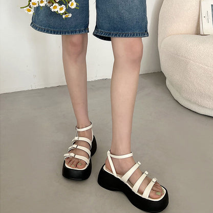 Buckle Multi-Strap Platform Sandals