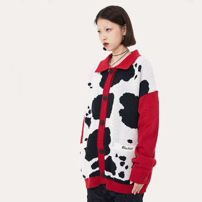 Cow Print Cardigan Sweater