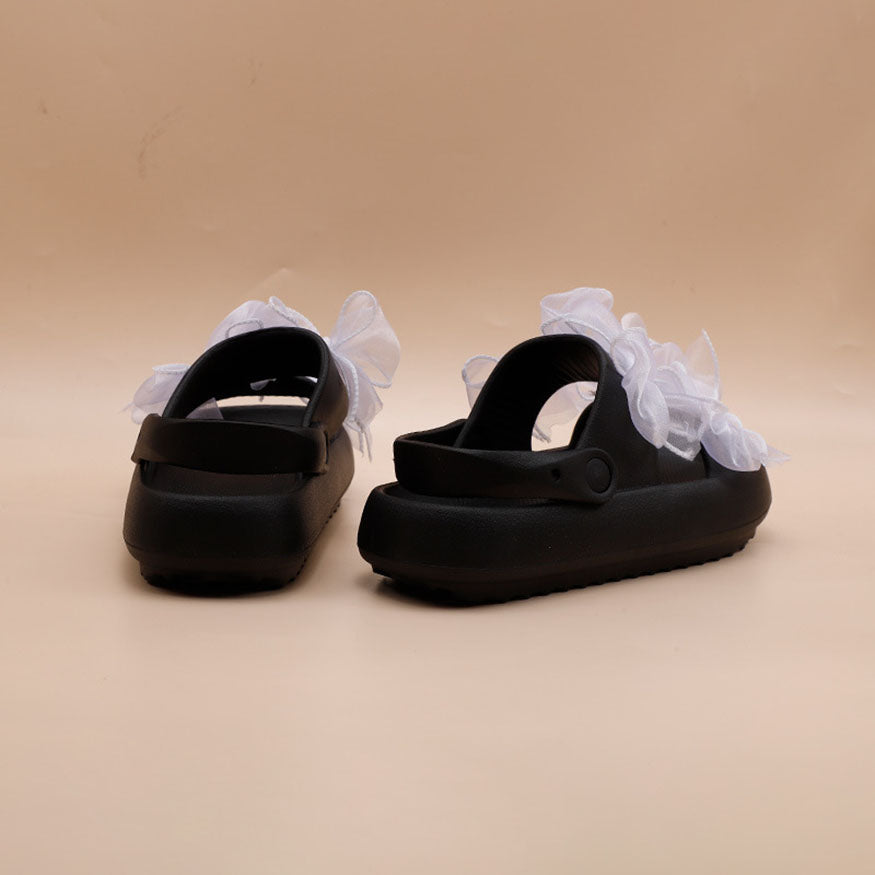 Two Strap Mesh Bow Decor Sandals