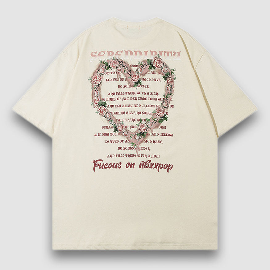 Flower Heart Pattern Printed Tee