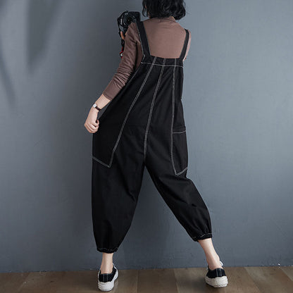 Oversize Button Casual Overalls