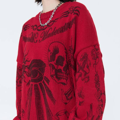 Skull Pattern Distressed Sweater