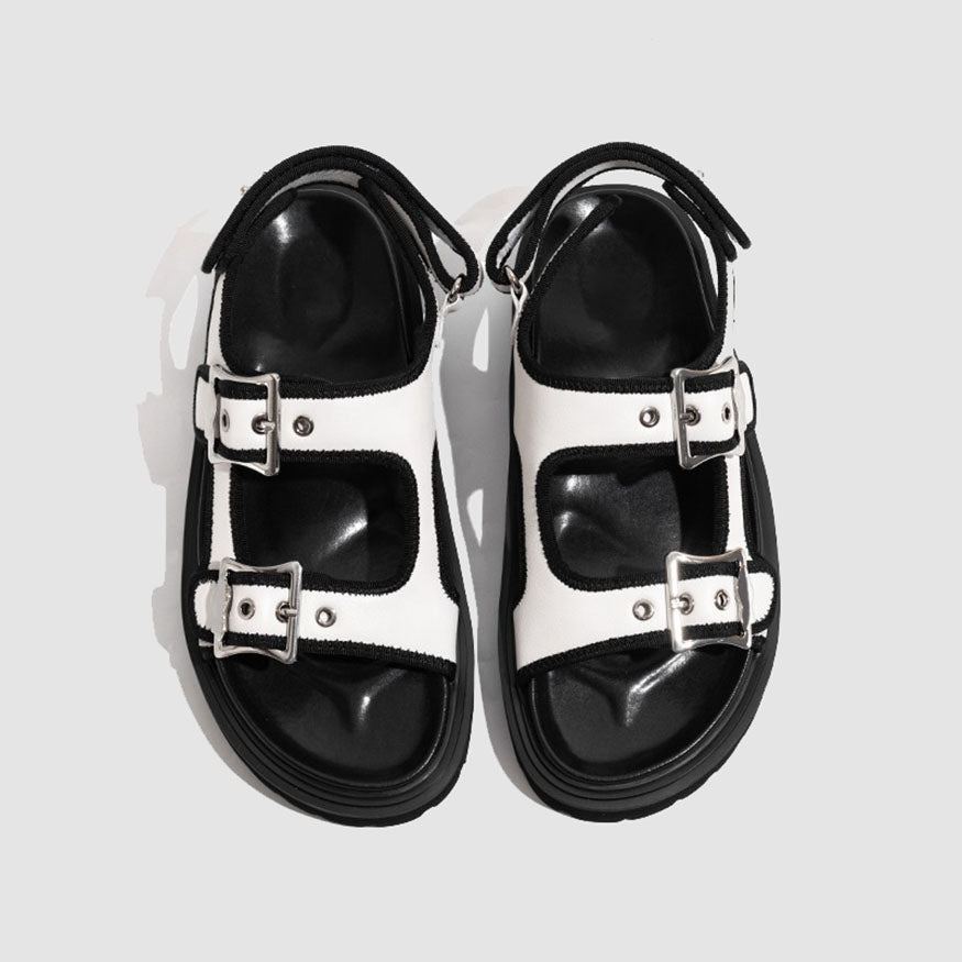 Chunky Sole Buckle Two Strap Sandals