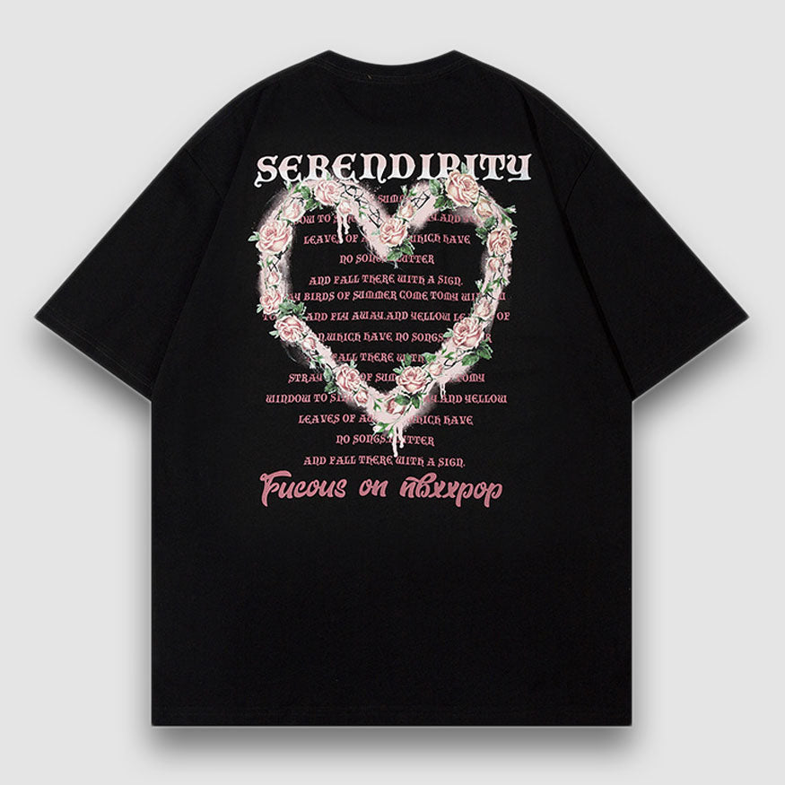 Flower Heart Pattern Printed Tee