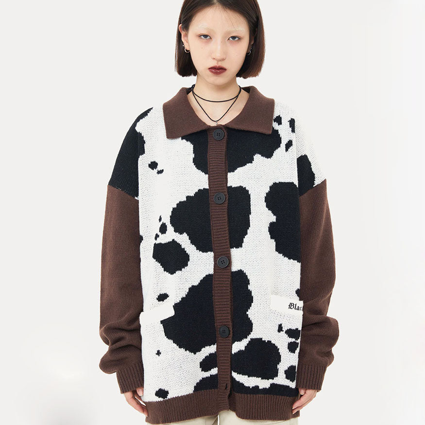 Cow Print Cardigan Sweater