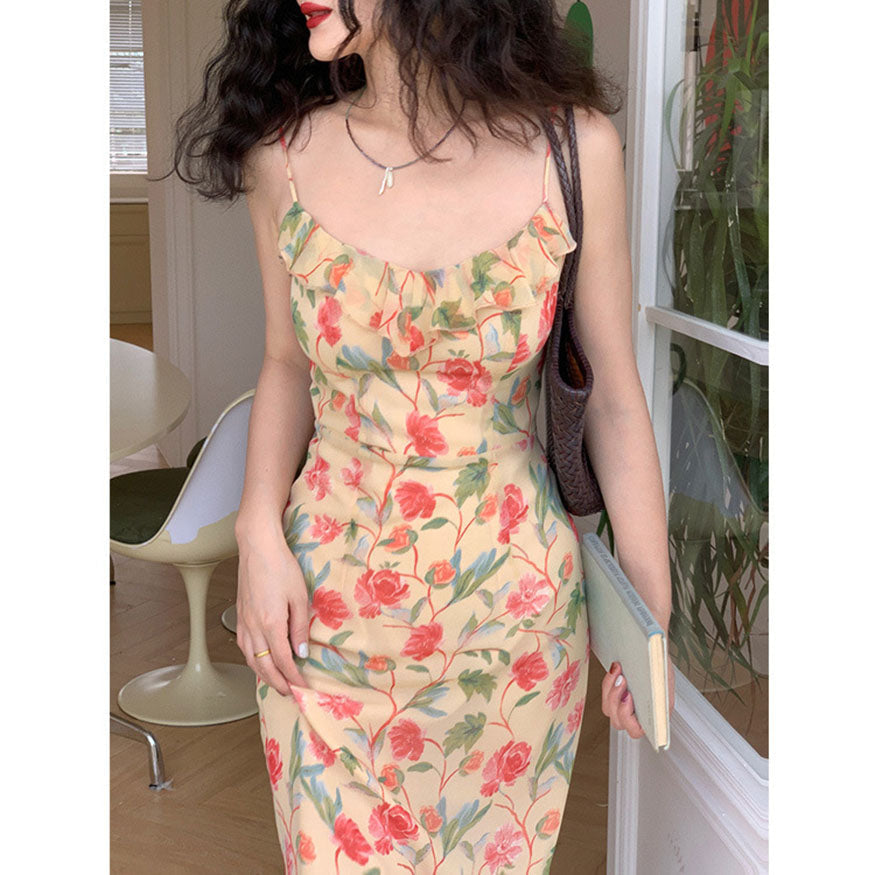 Ruffles Floral Print Midi Dress