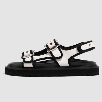 Chunky Sole Buckle Two Strap Sandals