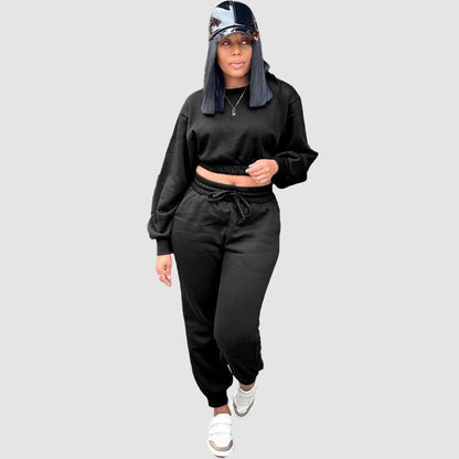 Crew Neck Crop Top & Drawstring Pant Set