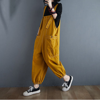 Oversize Button Casual Overalls