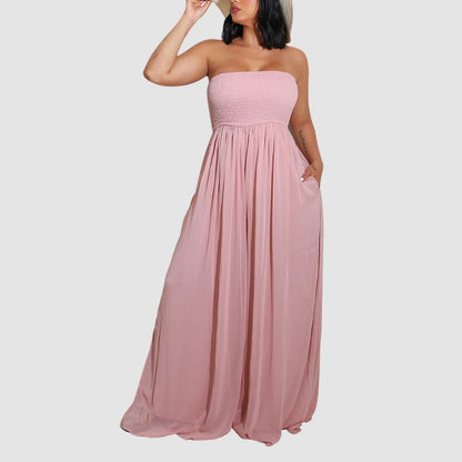 Solid Color Tube Top Wide Leg Jumpsuit