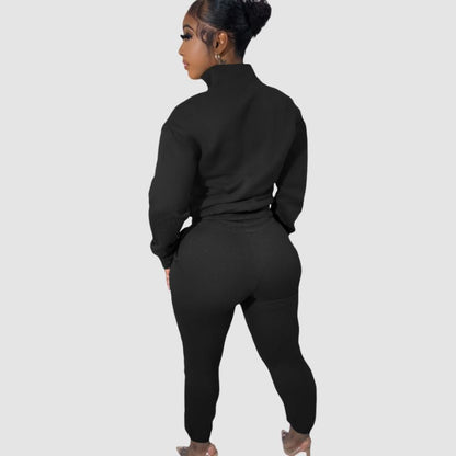 Zipper Sweatshirt & Drawstring Waist Pants Set