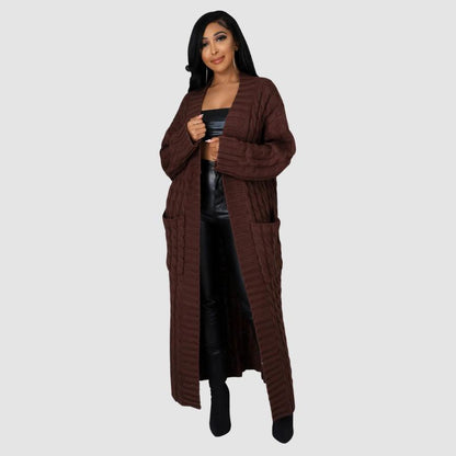 Solid Color Long Jacquard Cardigans