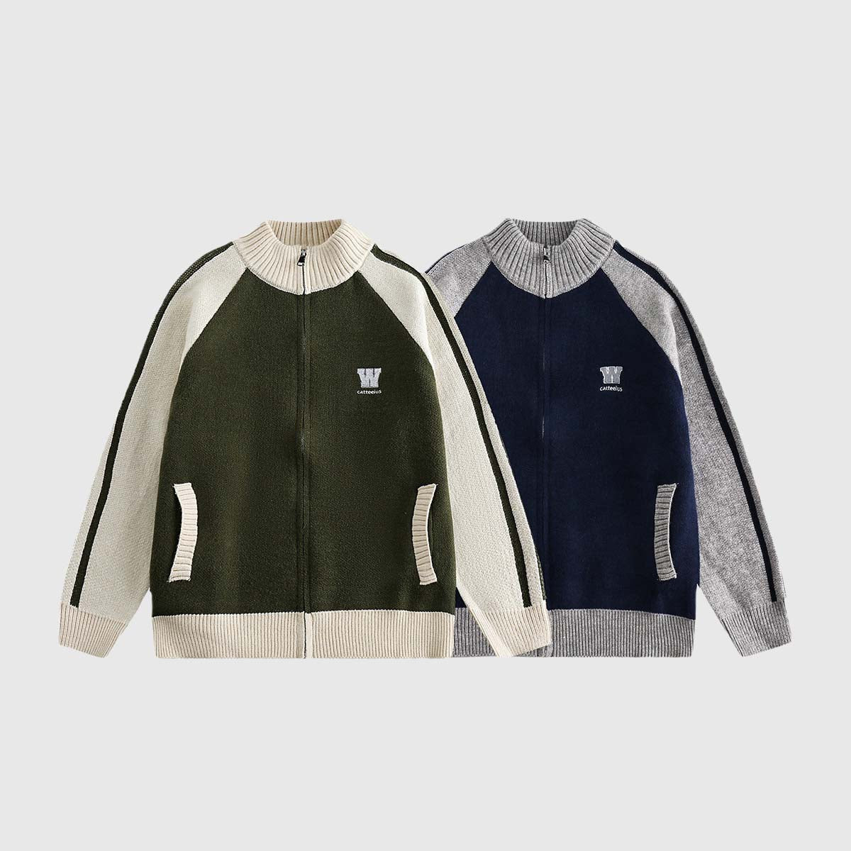 Colorblock Raglan Zip-Up Sweaters