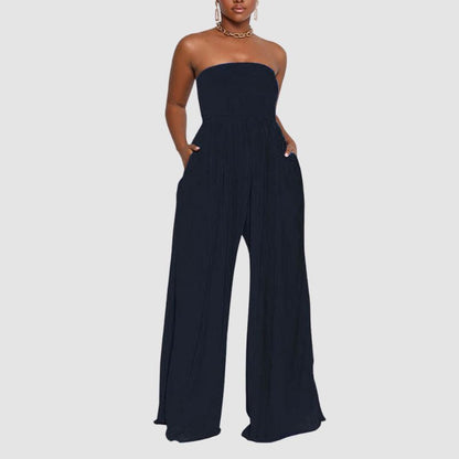 Solid Color Tube Top Wide Leg Jumpsuit