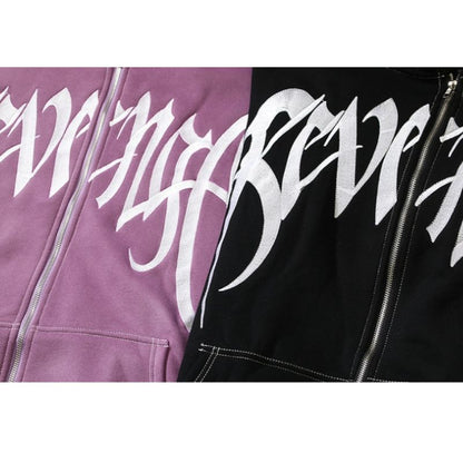 Hip-Hop Embroidered Letter Casual Zip Hoodie