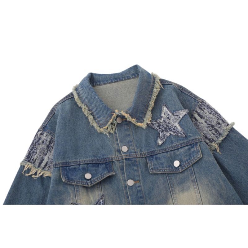 Retro Star Patchwork Embroidered Denim Jacket