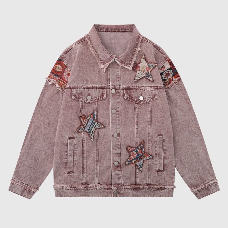 Retro Star Patchwork Embroidered Denim Jacket