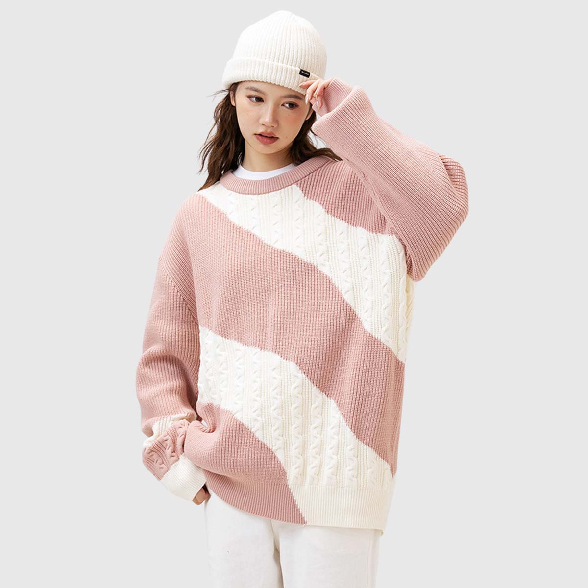 Colorblock Cable Knit Sweater