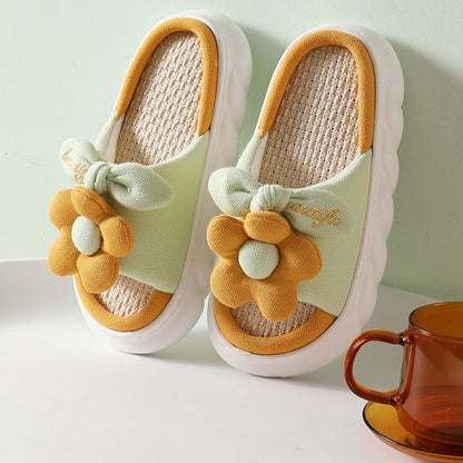 Flower Decor Linen Slippers