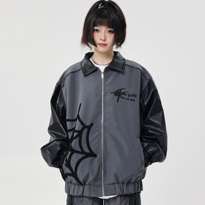 Spider Embroidered Hip-Hop Leather Jacket