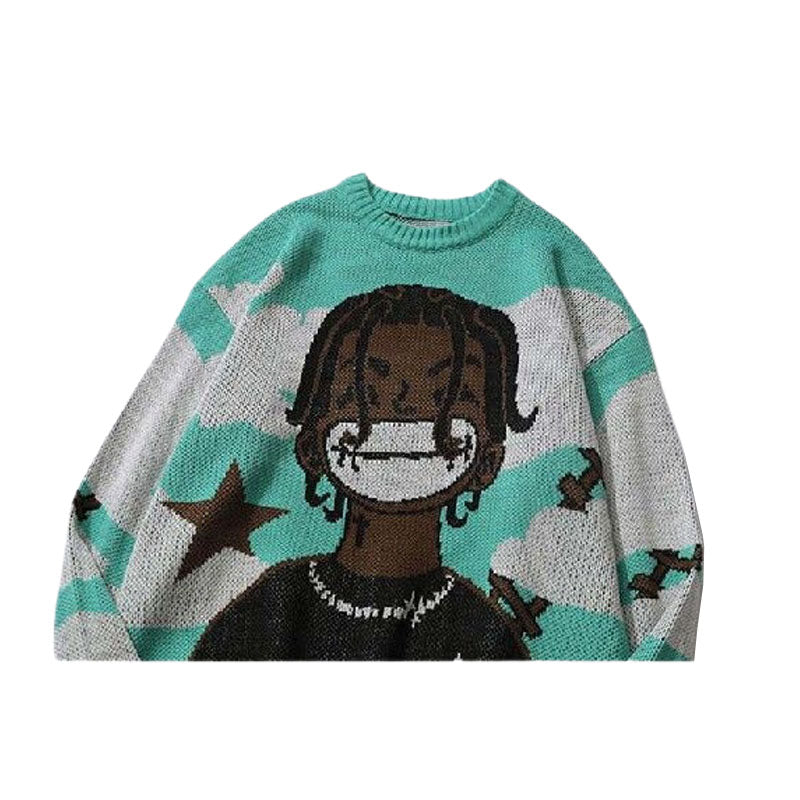 Cartoon Face Printed Pullover