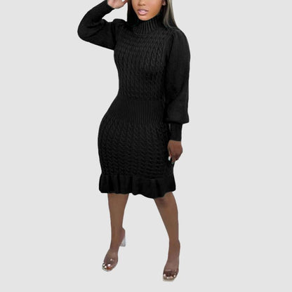 Ruffled Knitted Turtleneck Dresses