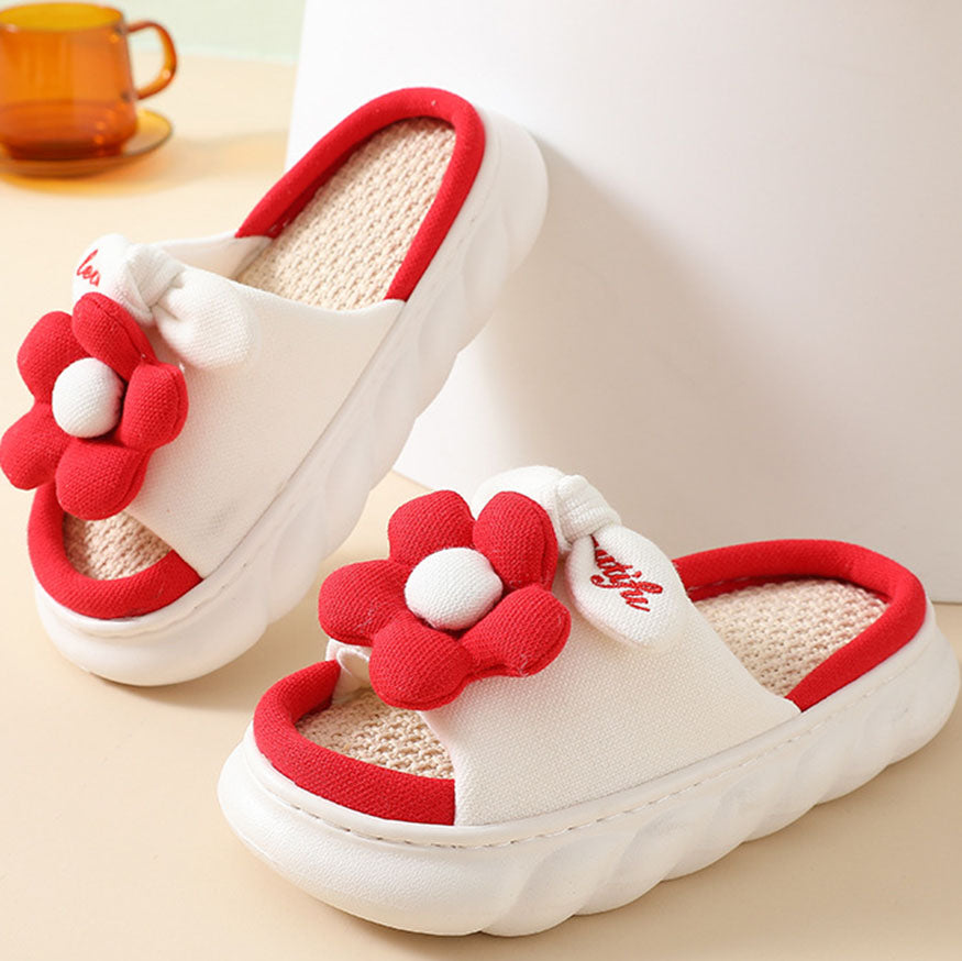 Cute Flower Decor Linen Slippers