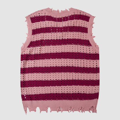 Hollow Out Stripe Vest Sweater