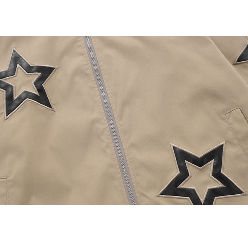 Vintage Star Embroidered Stand Collar Jacket