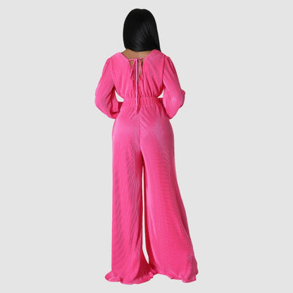 Pleated Long Sleeve Jumpsuits