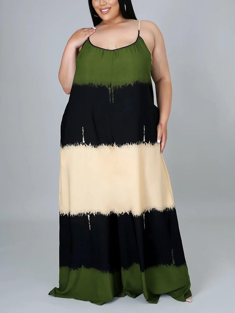 Colorblock Spaghetti Strap Maxi Dress