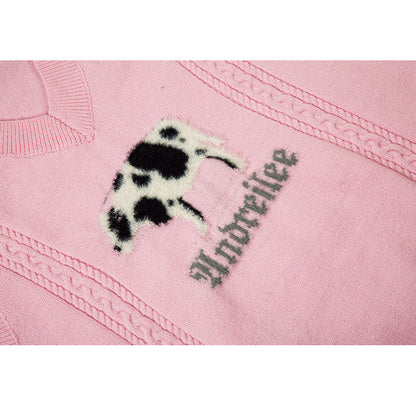 Cartoon Cow Embroidered Vest Sweater