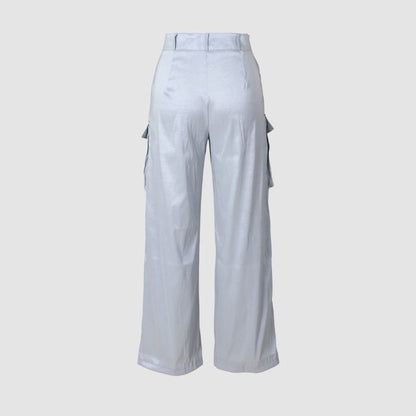 Solid Color Multi-Pocket High Waist Cargo Pants