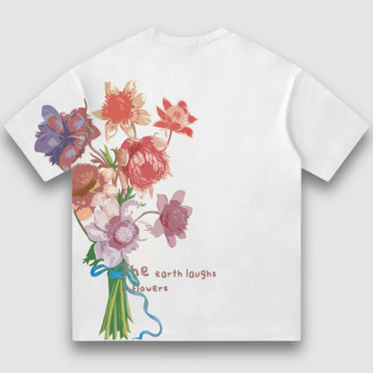 Vintage Lettered Floral Printed Suede Tee