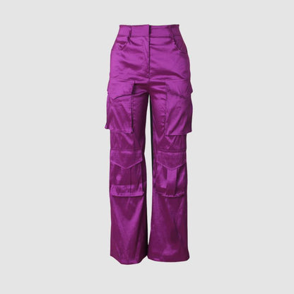 Solid Color Multi-Pocket High Waist Cargo Pants