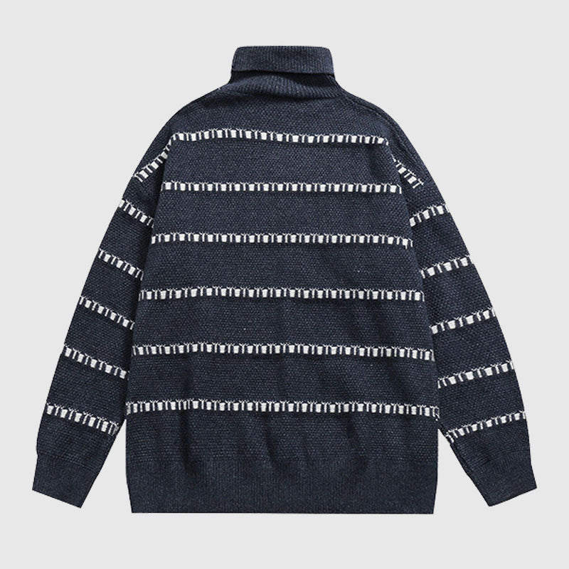 Solid Color Stripe Knit Pullover