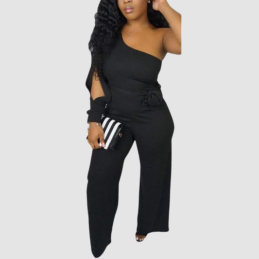 One-shoulder Cutout Tie-up Jumpsuits